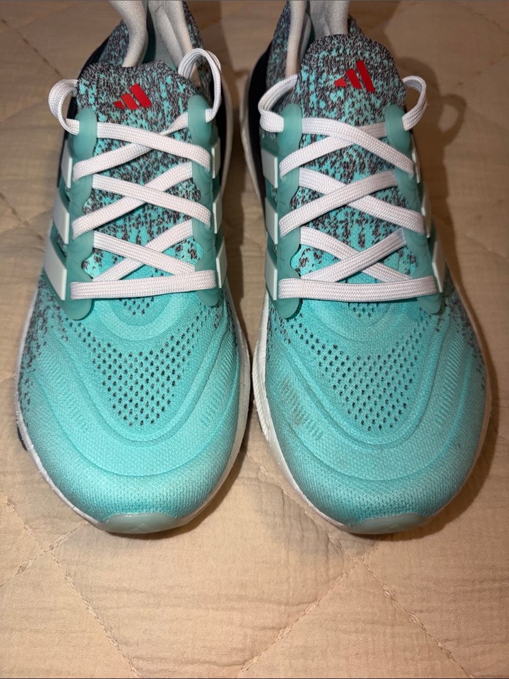 adidas Women's Teal Knit Running Shoes with White Laces and Red Logo